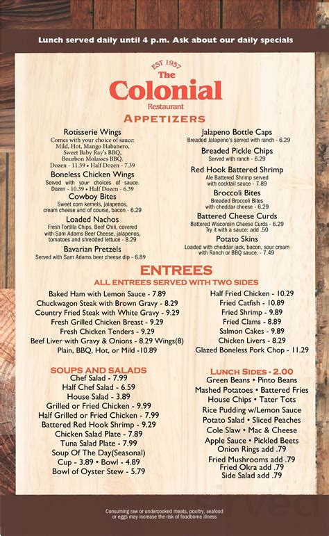 Menus for Colonial Lounge - Harrisburg - SinglePlatform