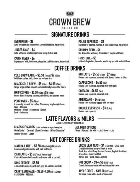 Menus for Crown Brew Coffee Co. - Marion - SinglePlatform