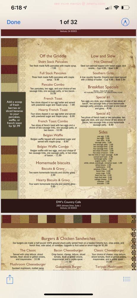 Menus for Dws Country Cafe - Ventura - SinglePlatform