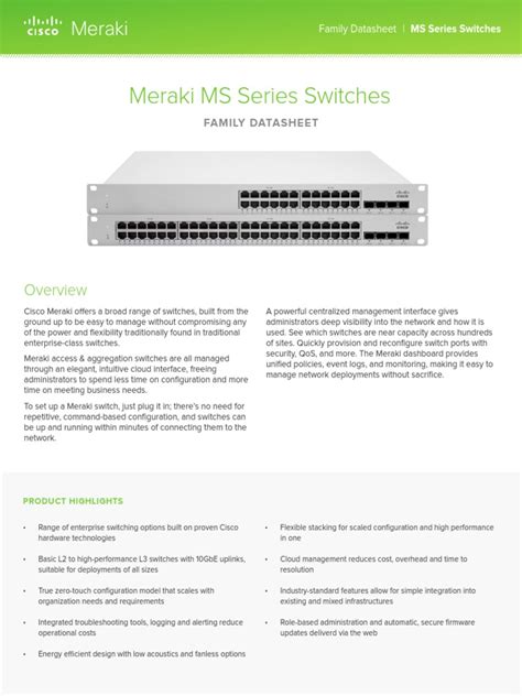 Meraki Data Sheet PDF Network Switch Computer Network