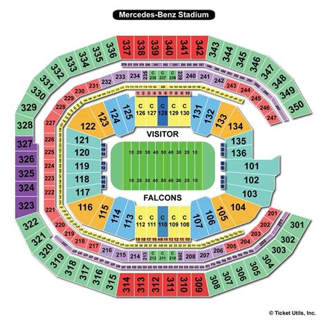 Mercedes-Benz Stadium - Interactive concert Seating Chart. *This is the most common end-stage configuration here. Your concert may have a different floor layout. Mercedes-Benz Stadium seating charts for all events including concert. Seating charts for Atlanta Falcons, Atlanta United.. 