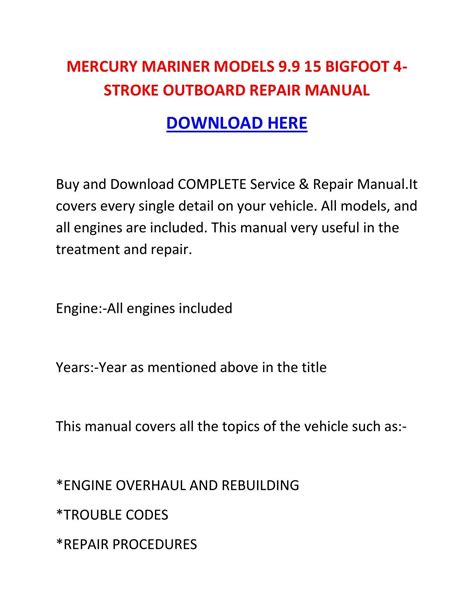 Mercury mariner models 9 9 15 bigfoot 4 stroke outboard repair manual. - Manual del estéreo del automóvil mitsubishi outlander.