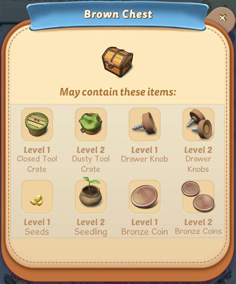 It's really helpful for stuff like that :) I always merge the brown and blue chests because you get better items. They can only reach level 2. The coin chests can't be merged. . 