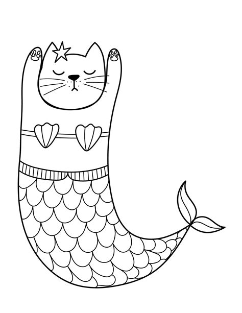 Mermaid Cat Coloring Coloring Pages
