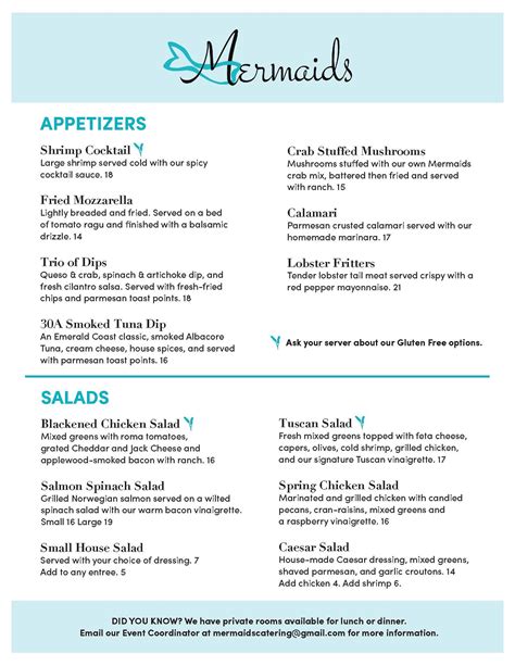 Mermaids Menu