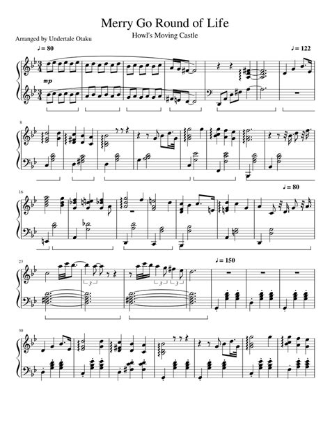 Merry go round of life piano sheet music. Download and print in PDF or MIDI free sheet music of hi - huiphi for Hi by huiphi arranged by MC64_213 for Piano, Contrabass, Violin, ... This is a first draft of a strings plus piano arrangement of "Merry Go Round of Life" by Joe Hisaishi in Howl's Moving Castle. Feedback is appreciated, especially notes for improvement of the ending … 