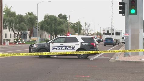 Published: Oct. 1, 2023 at 11:33 AM PDT. MESA, AZ (3TV/CBS 5) — A suspect is in the hospital after he was struck by a Mesa police officer’s patrol car late Saturday night. Just before 11 p.m ...