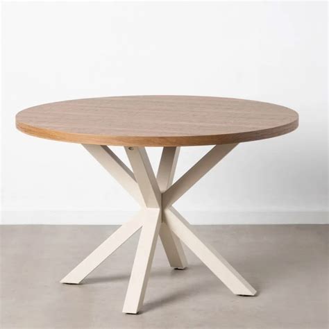  Mesa de centro, mesa de comedor redonda, Mesa redonda pequeña  de madera, Marco de metal Tapa de mesa de madera maciza, marrón : Hogar y  Cocina