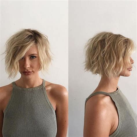 Side Part Messy Bob. source | source. Add a little tousle to your hair to spice up your side-parted bob. Sexy, messy waves look great on blunt cut bobs as well as heavily layered styles. Create a little wispy texture and don’t worry about looking too pulled together. 19. French Bob with Side Part. 