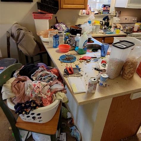 Messy house. Nothing says messy more than clutter. Walk through each room and clear the clutter from the counters and floors. One room at a time will create a positive cycle of success. Make sure everything gets put back into its correct place. (A place for everything and everything has its place.) 