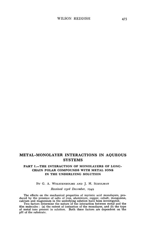 Metal-monolayer interactions in aqueous systems. Part I.—The ...