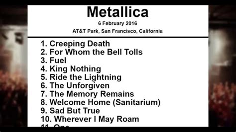 The Metallica Tour Setlist for 2024 include