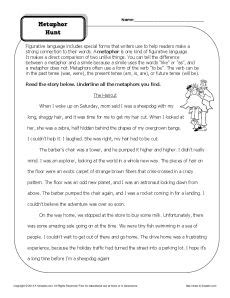 Metaphor Hunt Worksheet - Figurative Language Worksheets