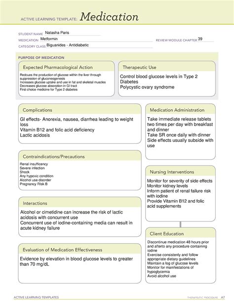 Metformin - ATI Medication Template. Med Surg 100% (7) More from: Med Surg NURS 340. Texas Lutheran University. 95 Documents. Go to course. 1. Negative Pressure Wound Therapy. Med Surg 100% (13) 1. Cephalexin (Keflex and Daxbia) ATI med template ATI medication template for nursing notes what this medication does.. 