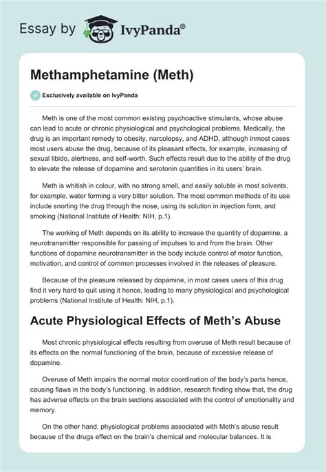 Methamphetamine (Meth) - 894 Words Essay Example - Free Essays