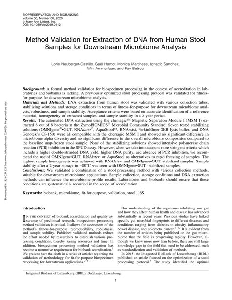 Method Validation for Extraction of DNA from Human Stool