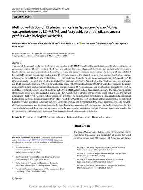 Method validation of 15 phytochemicals in Hypericum ... - Springer