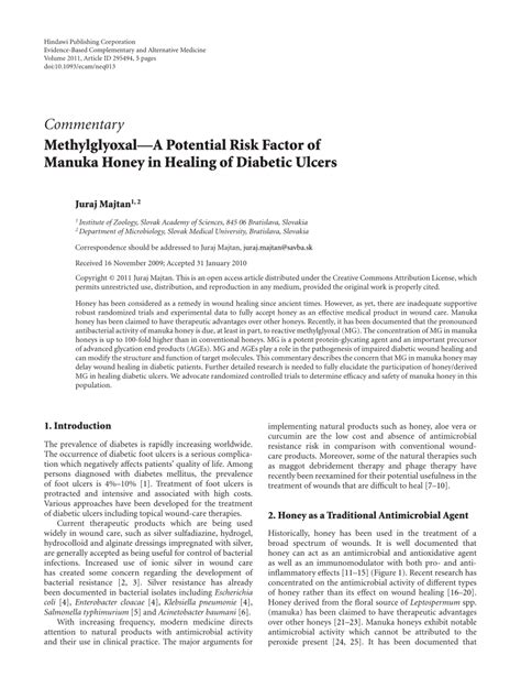 Methylglyoxal—A Potential Risk Factor of Manuka Honey in ... - Hindawi