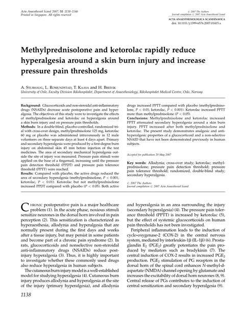 Methylprednisolone and ketorolac rapidly reduce hyperalgesia around …