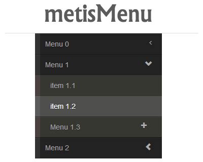 Metismenu example. A collapsible jQuery menu plugin. js component for metismenu. .  L...