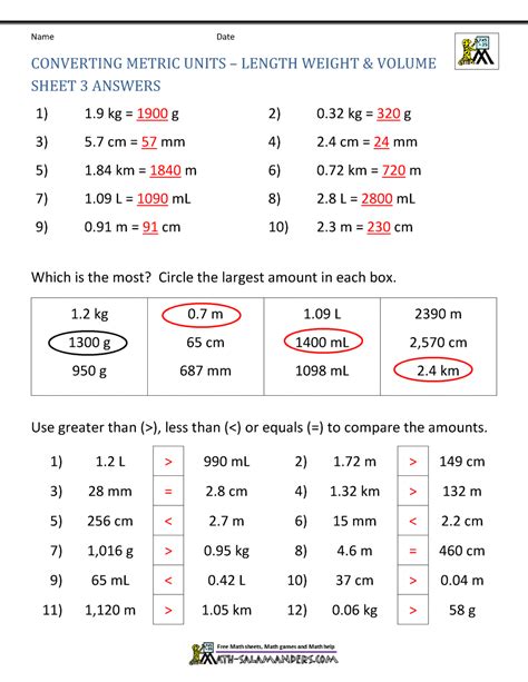 Metric Conversion Worksheet With Answers