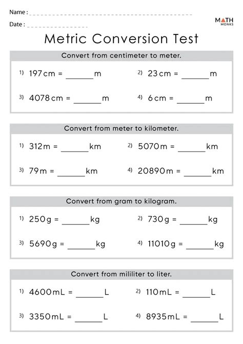 Metric Conversion Worksheets Math Monks