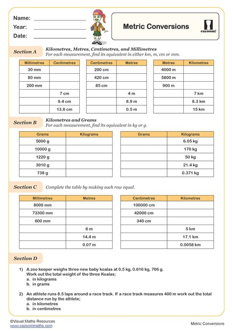 Metric Measurement Conversion Worksheets