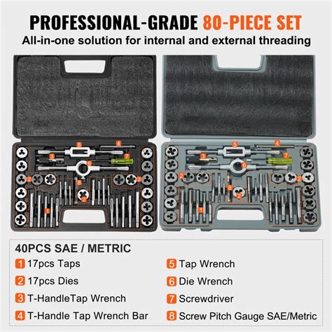 Metric internal thread dimensions.  VEVOR Tap and Die Set, 80-Piece Metric a...