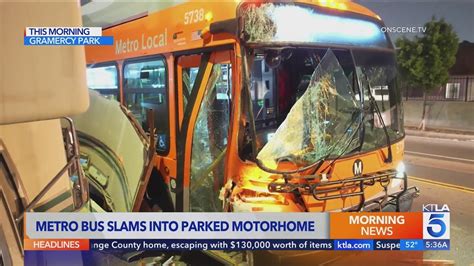 Metro bus slams into parked motorhome with man inside