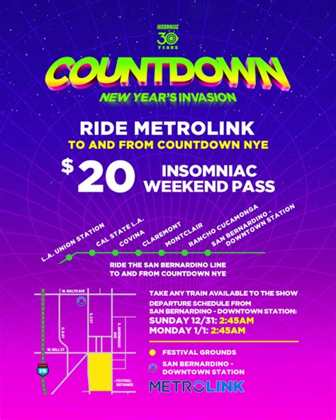 Metrolink running late night 'Insomniac' trains for upcoming New Year's music festival
