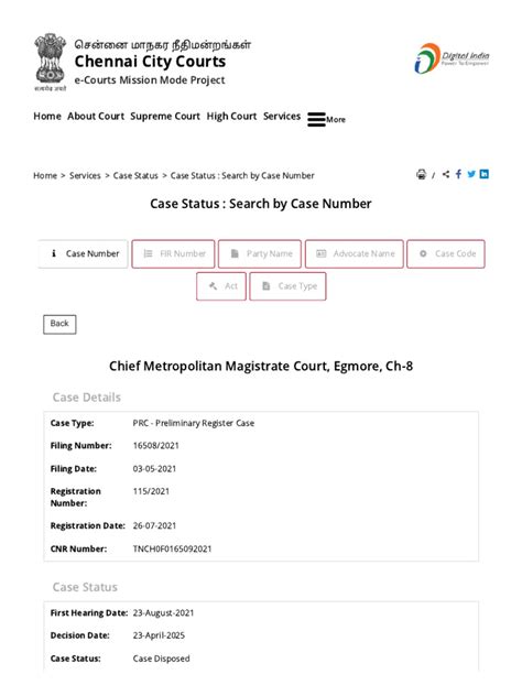 Metropolitan magistrate court case status.  METROPOLITAN MAGISTRATE COURTS, CHENNAI.  A fo...