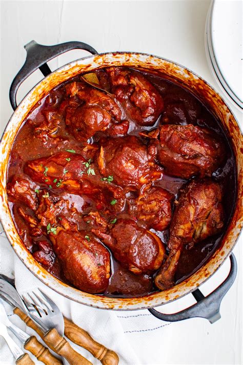 Mexican adobo. Heat a skillet with some oil over high heat. When the oil is hot, fry the chicken and pork pieces to brown. When the sauce has reduced to your desired consistency, add the browned chicken and pork back to the pot. Toss gently and remove from heat. 