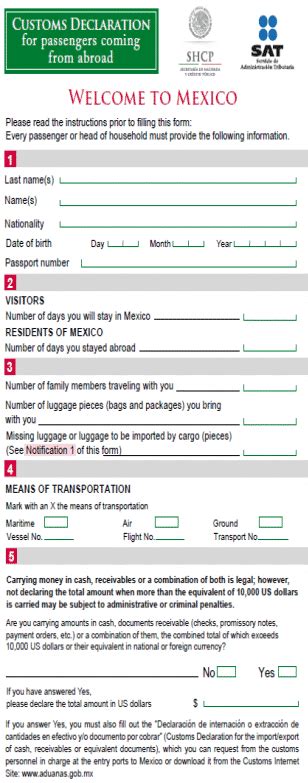 Mexico Declaration Form Declaration Form