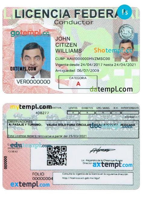 Mexico driving license template in PSD format, with fonts in 2023