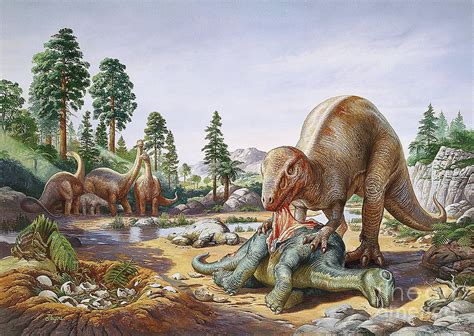The Mesozoic Era is the second-to-last era of Earth's geological history, lasting from about 252 to 66 million years ago, comprising the Triassic, Jurassic and Cretaceous Periods. It is characterized by the dominance of archosaurian reptiles, such as the dinosaurs; an abundance of gymnosperms, (such as … See more. 