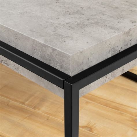 Mezzy Industrial Coffee Table, Concrete Gray and Black, 43.3 in x …