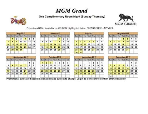 Mgm Rewards Calendar