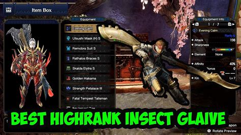 Mhr best insect glaive build. Best Insect Glaive for Each Element. This is a list of the best Insect Glaive for the highest potential elemental damage in Monster Hunter World (MHW) Iceborne. The Safi'jiiva, Kjarr, Alatreon and Fatalis weapons dominate each category with its potential in their respective element brackets. Read on to learn more! 