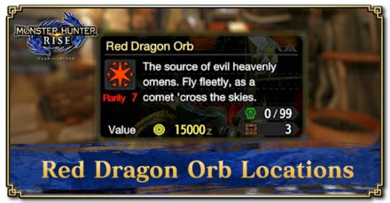 Mhr red dragon orb. Magnamalo Orb is a Master Rank Material in Monster Hunter Rise (MHR). Magnamalo Orb is a brand new Material debuting in the Sunbreak Expansion.Materials such as Magnamalo Orb are special Items that are obtained from looting the environment, completing Quests and objectives, and by carving specific Monsters. Materials are … 