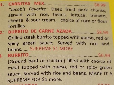 Mi Casa Mexican restaurant menu; Mi Casa Mexican