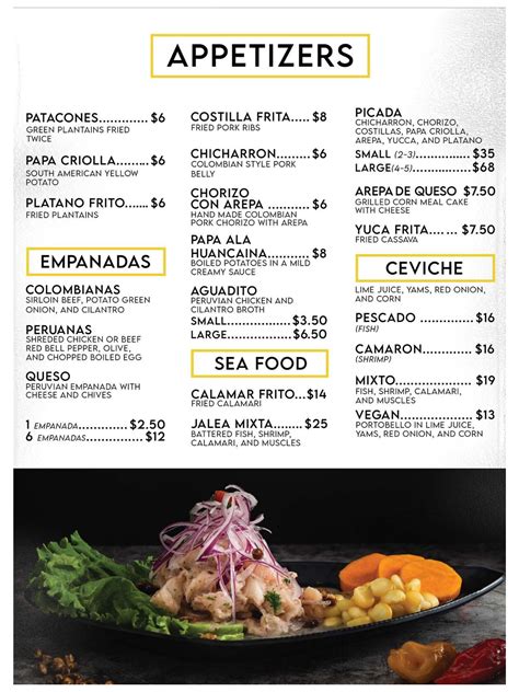 This will help other users to get information about the food and beverages offered on MI Cultura Peruvian Colombian Cuisine menu. Menus of restaurants nearby. Chiriaco Summit Restaurant menu #1 of 4 places to eat in Chiriaco Summit. Southwest Travel Information Center menu.. 