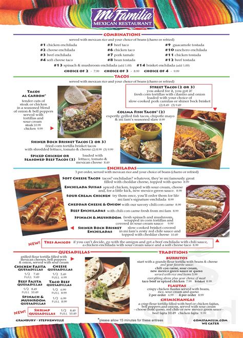 Mi familia restaurant granbury. Mi Familia Mexican Restaurant. Review | Favorite | Share. 19 votes. | #29 out of 168 restaurants in Granbury. ($), Mexican, Tex-Mex. Hours today: 11:00am-9:00pm. View Menus. Update Menu. Location and Contact. … 