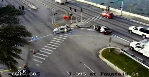 Miami Beach PD shut down intersection before MacArthur Causeway following rollover crash