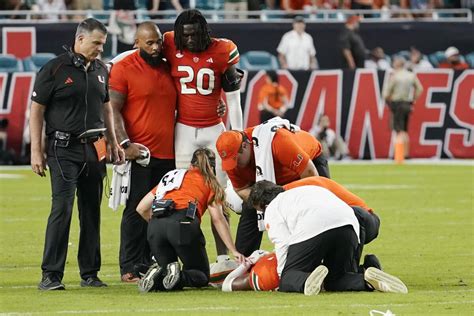 Miami coach says injured safety Kamren Kinchens is ‘in good shape’ after scary hit