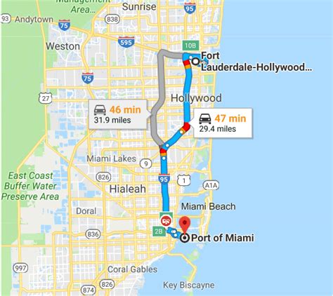 Miami to fort lauderdale. The average travel time between Miami and Fort Lauderdale is around 45m, although the fastest bus will take about 25m. This is the time it takes to travel the 25 miles that separates the two cities. 