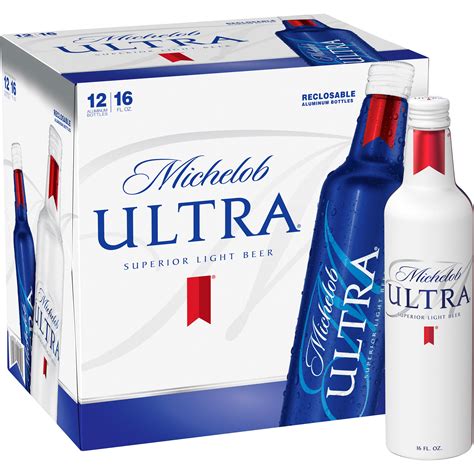 Mich ultra abv. 12 pack of 16 fl oz bottles of Michelob ULTRA Light Beer. Light beer perfect for those living active and balanced lifestyles. Crisp light lager beer with a refreshing finish. Made with barley, hops, yeast and water and without artificial flavors or colors. Bottled beer that contains 95 calories and 2.6 g of carbs per serving, and has a 4.2% ABV. 