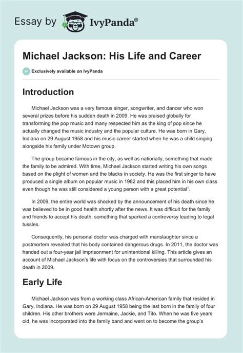 Michael Jackson: His Life and Career Essay (Biography)