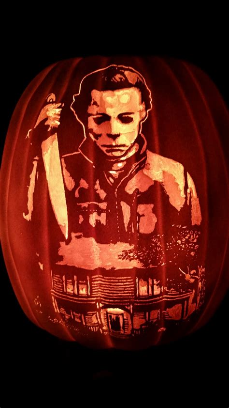 Michael myers pumpkin carvings. Step 4. Scoop out all the pulp (and then some). OSORIOartist // Getty Images. You can buy a special "claw" for pumpkin gutting, but an ice cream scoop will do just fine. Thin the inner wall of the ... 
