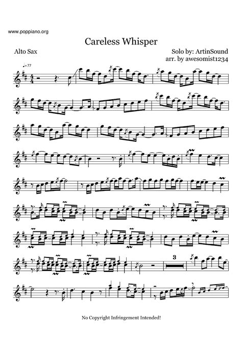 MichaelCareless Whisper Sax Score pdf, Free Score Download ★