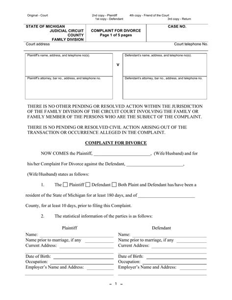 Michigan Complaint Divorce PDF Form FormsPal